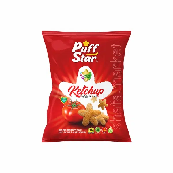 snack-chaharjavane-ketchup-pofstar-50gr-shafamarket اسنک طبیعی چهارجوانه پف استار طعم کچاپ وزن 50 گرم در شفامارکت